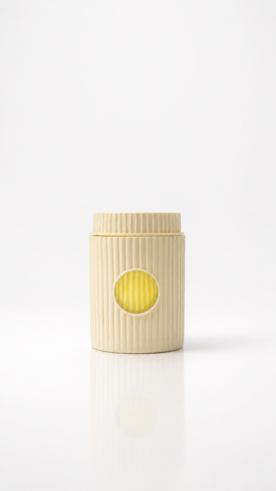 Ivory Ceramic-Look Ribbed Glass Candle Jar with Lid